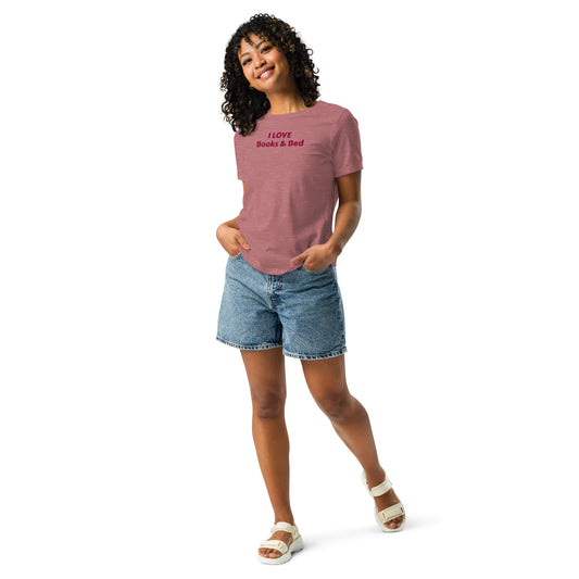 Lightweight Women's Relaxed T-Shirt - I Love Books & Bed